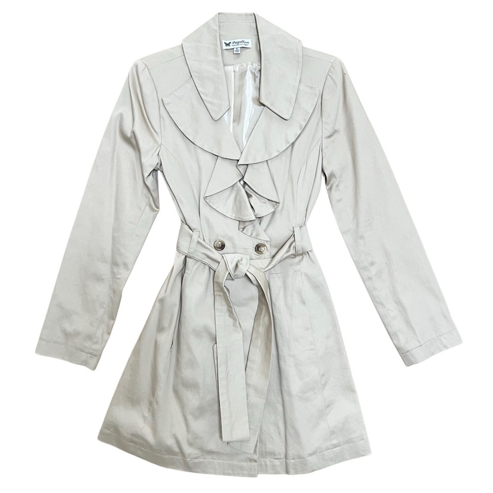 NWOT Papillon Beige Mid Length Trench Coat - Size Small